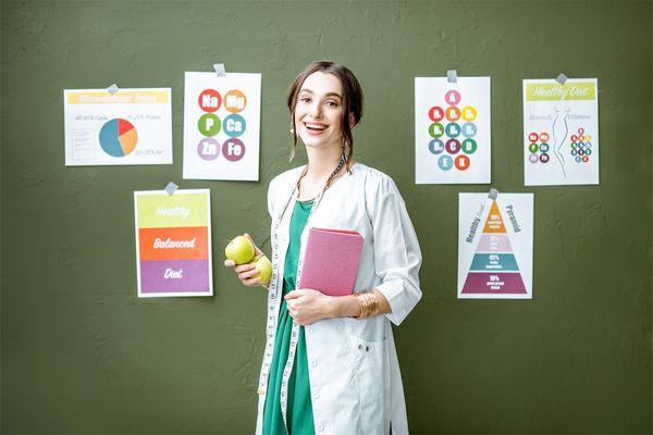 Woman with diet posters